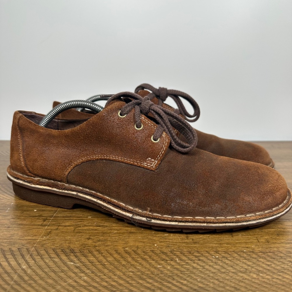 Clarks Shoes Mens 11.5 Brown Suede Plain Toe Derby Oxford Lace Up Casual Dress
